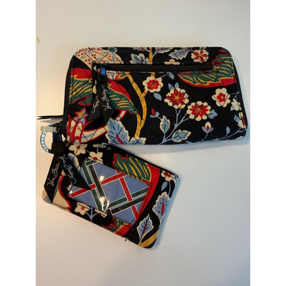 Vera Bradley Retired Versailles Zip Around Wallet & ID Zip Pouch Set